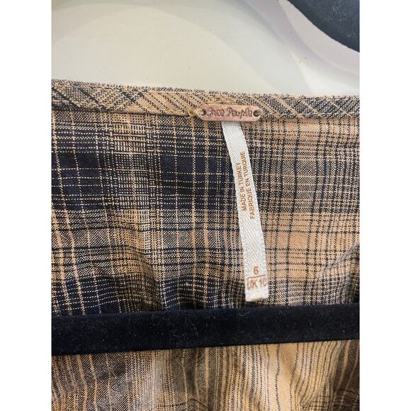 FREE PEOPLE $128 English Rose Yellow Black Plaid Bow Tie Back Mini Dress Size 6 - Picture 4 of 9